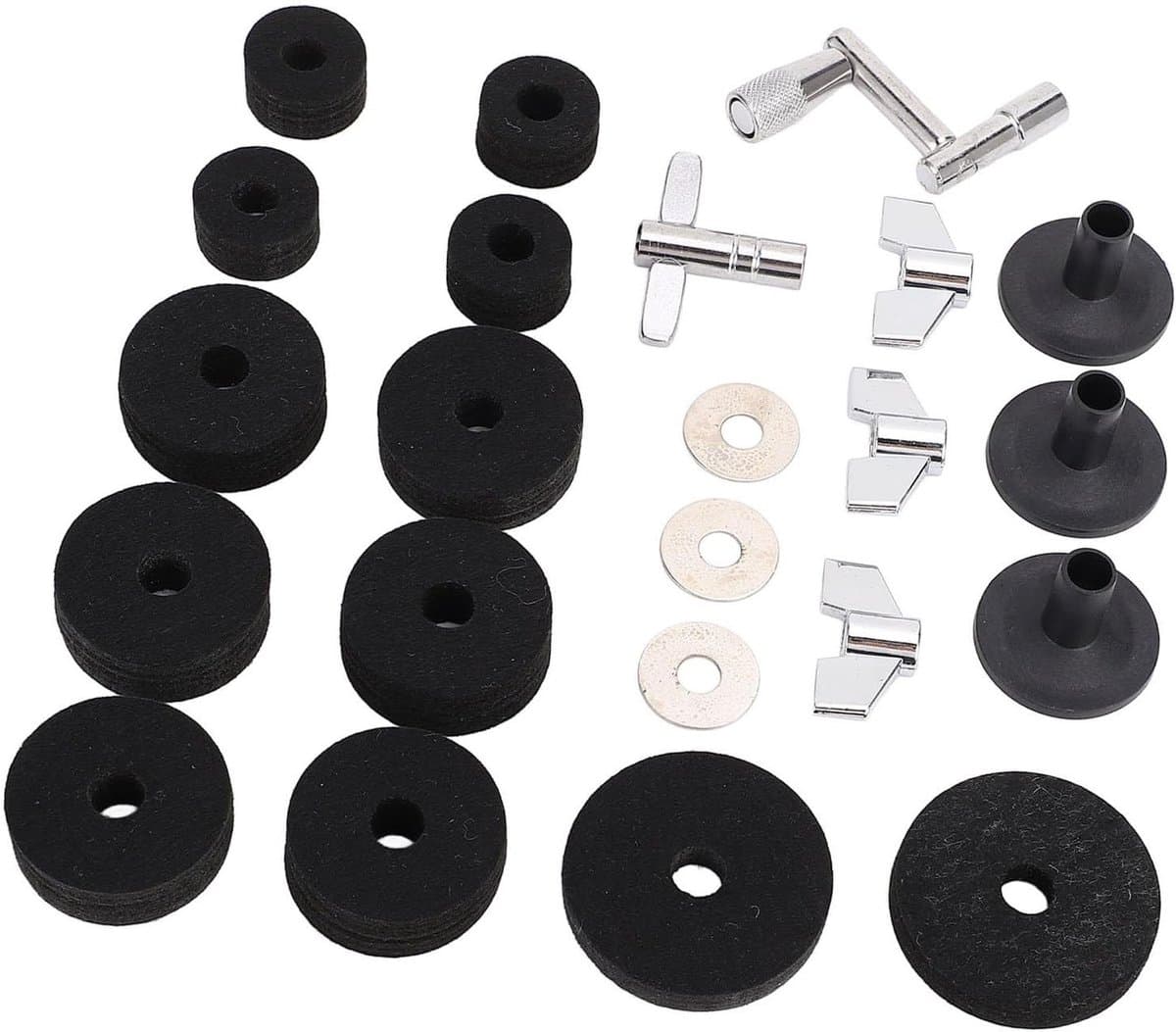 Cymbal Stand Vilt Set voor Drum Kit - Noodreparatie Accessoires met Diverse Maten, Inclusief Vilt, Sleeves, Moeren en Washers, Geschikt voor Drums en Percussie
