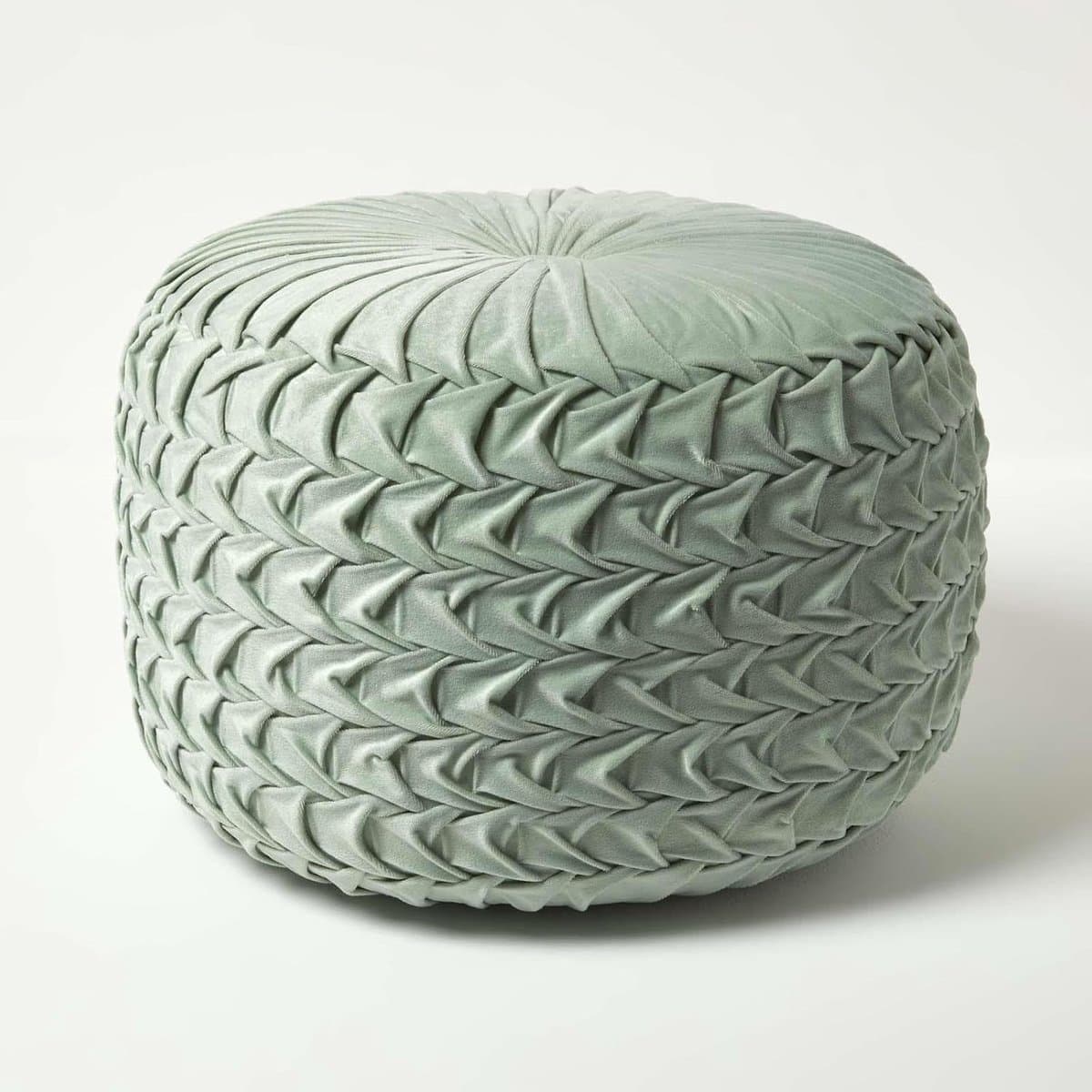 Fluwelen Poef - Voetenbank - Zitplek Creëren - Geplooid Design - 50 cm Breed - Lichtgrijs