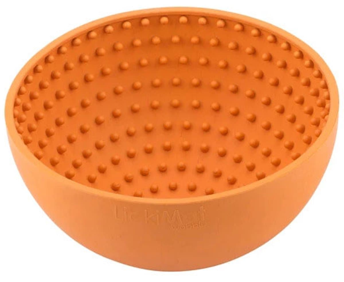 LickiMat Wobble - Hondenbak - Likmat / Anti-schrok / Slowfeeder voor Hond - Oranje - 16 cm