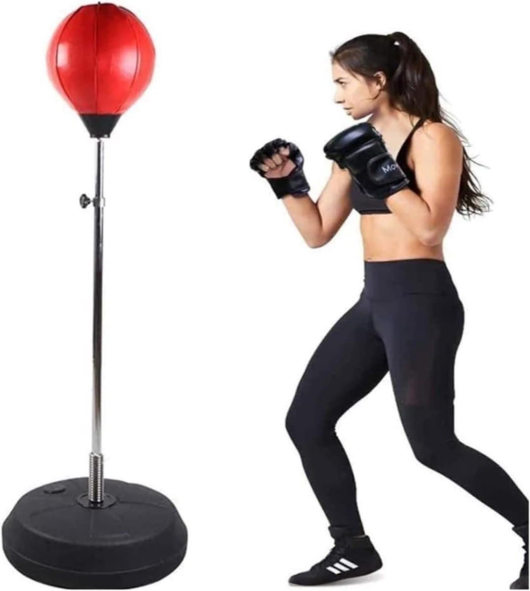 Staande Bokszak - Opblaasbare Trainingspaal - Stress Verlichten - Hoogte Verstelbaar - 47-59 Inch - Zwart