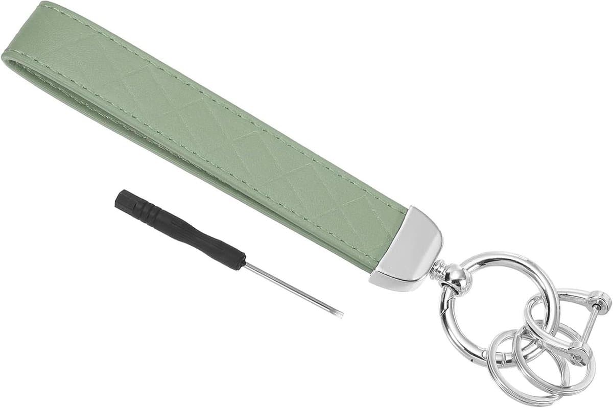 Leren Sleutelhanger Manchet - Pols Sleutelhanger - Sleutels Organiseren - Met D-ring - 17.5 cm Cuff - Zilver Groen