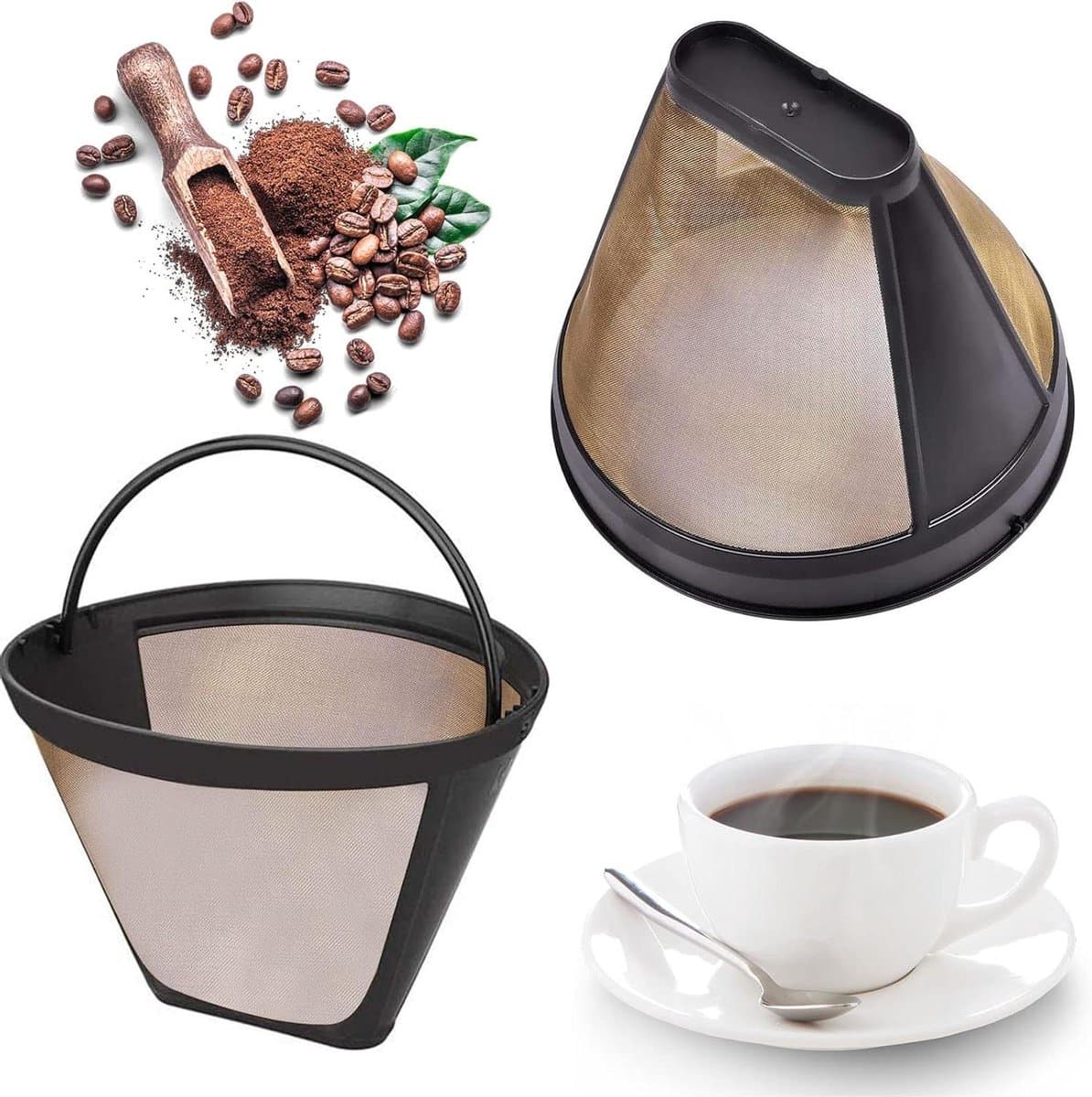 Herbruikbare Koffiefilters - Mesh Filter - Koffie Zetten - Roestvrij Staal - Maat 4 - Goud