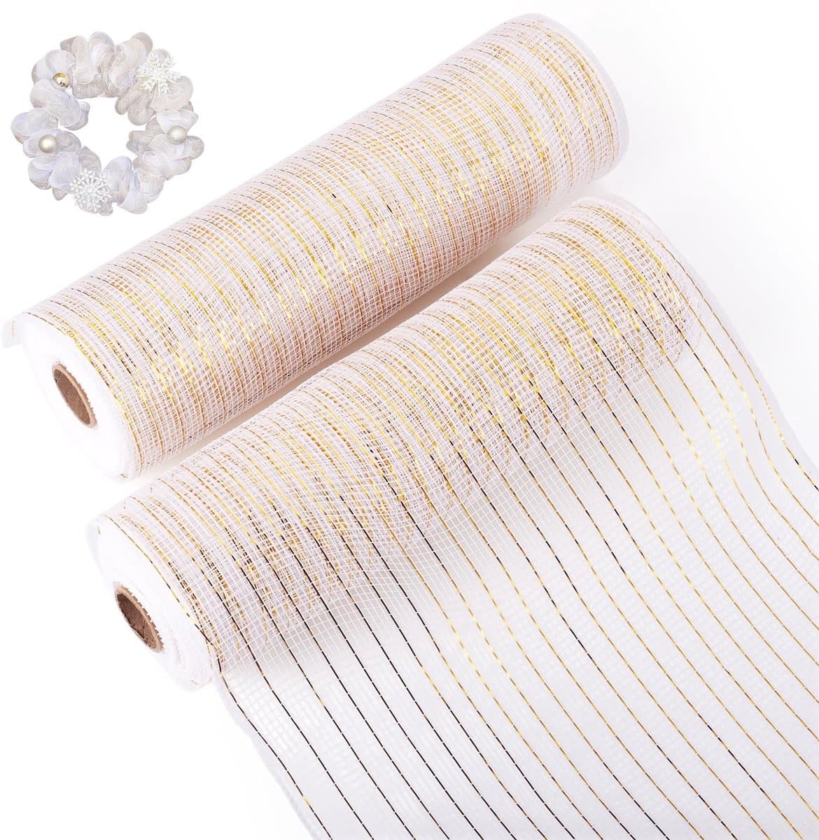 Cosensi- Deco Mesh Lint 260mm - 2 Rollen - Beige Metallic - Wikkellint - DIY Craft - Kerstfeest Decoratie - Krans Maken - Decoratielint