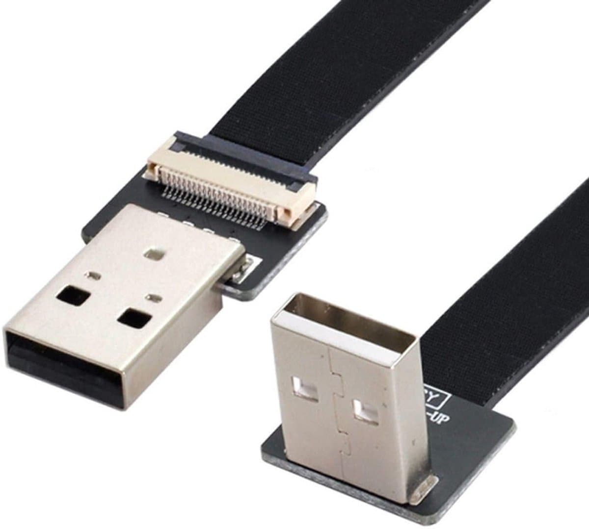 aladdien - USB 2.0 Flat Kabel - 90 Graden Hoek - 1 meter - Data en Opladen - Snelle overdracht - Geschikt voor diverse apparaten - Zwart