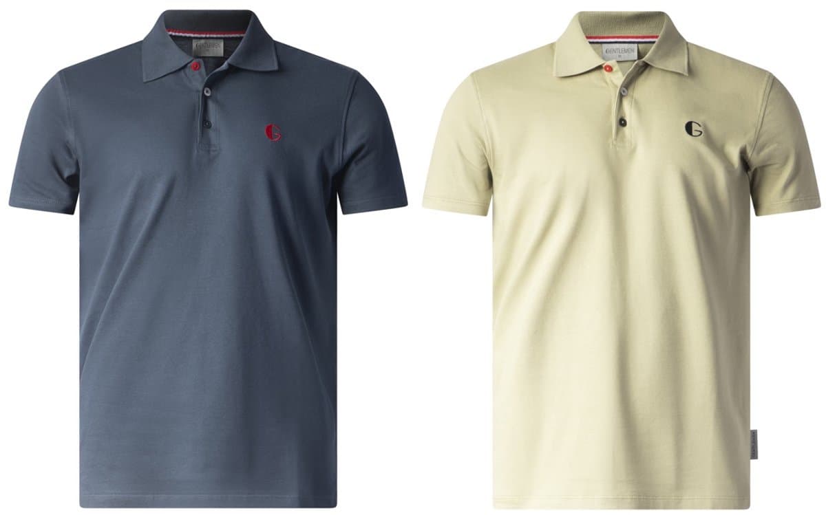 2 luxe heren piqué poloshirt's - Gentlemen - korte mouw - donkerblauw en olijfgroen - maat M