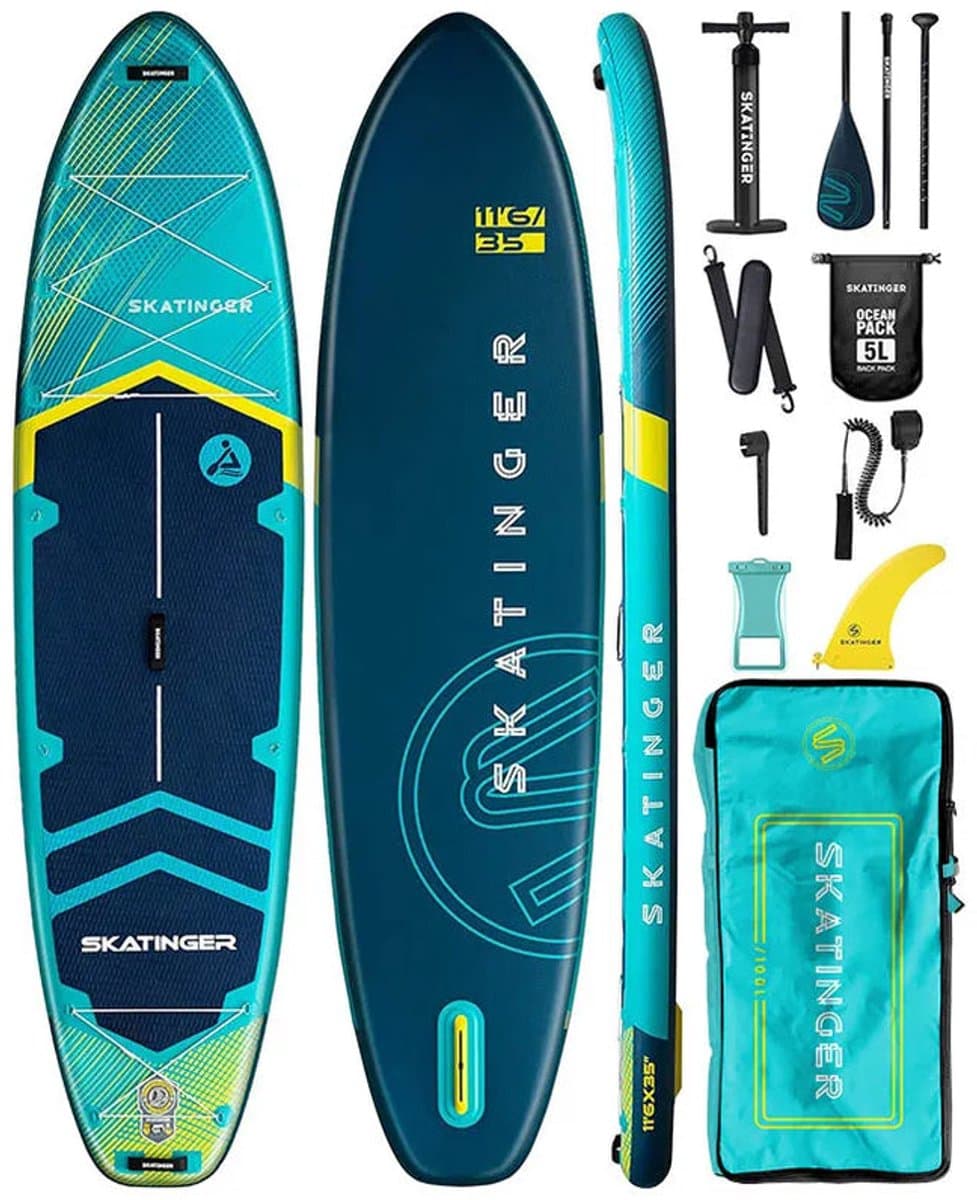 Skatinger Prana Light Blue Opblaasbaar Yoga SUP Board – Compleet Pakket