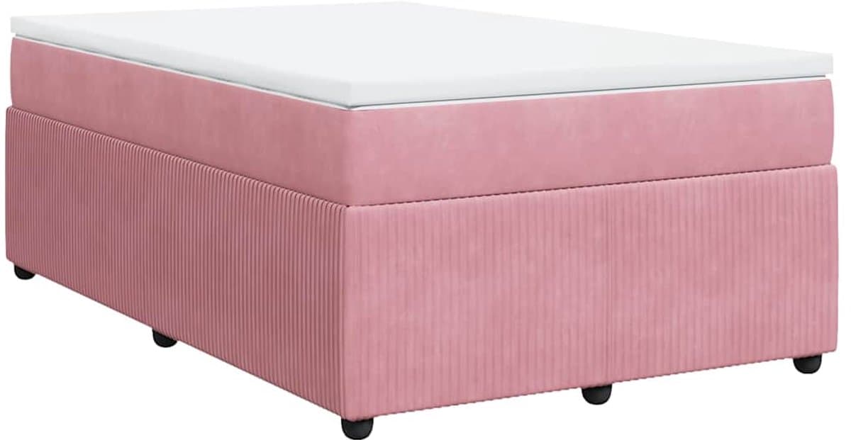 vidaXL - Boxspring - met - matras - fluweel - roze - 120x190 - cm