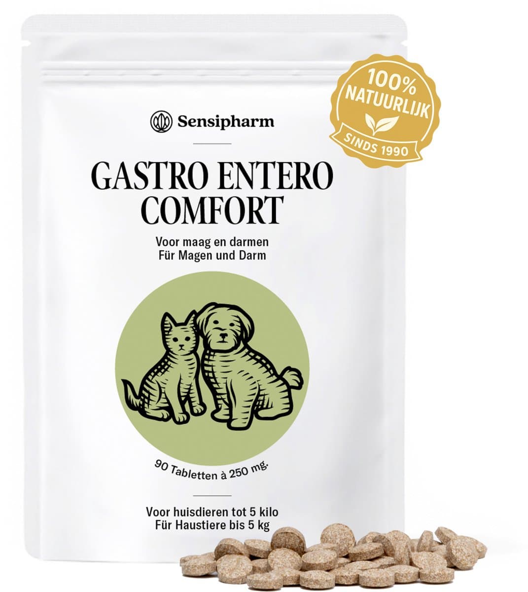 Sensipharm® Gastro Entero Comfort 250 mg - Maag & Darmen Kat & Hond bij Diarree, Buikpijn & Braken - 90 Tabl.