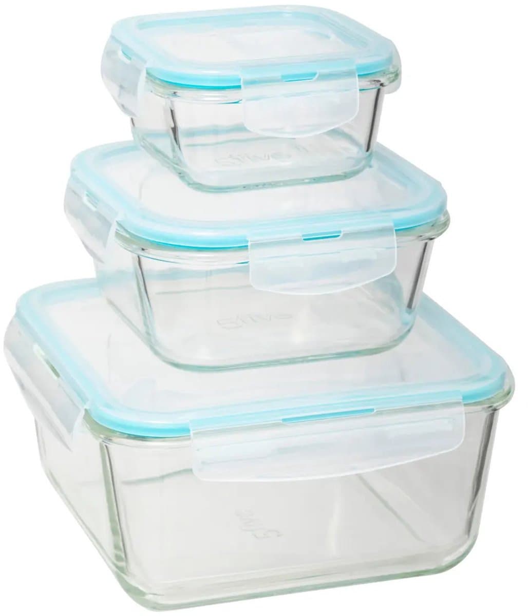 5five Glas GM Clipeat Container Set - 3 stuks, 21 x 21 x 10 cm, Transparant