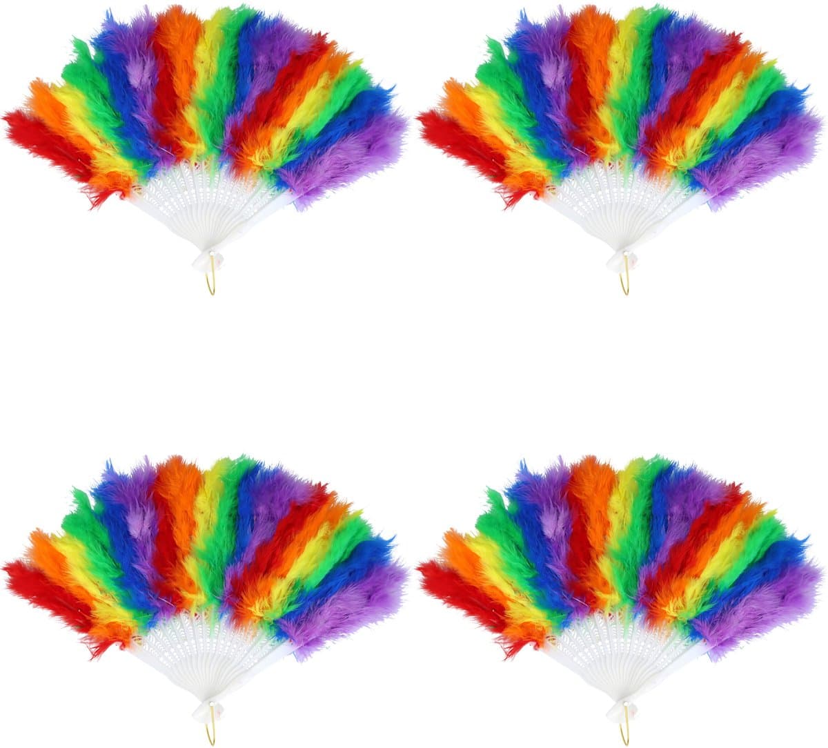 Handwaaier pride - 4x - regenboog kleuren - plastic/veren - spaanse waaier - LGBTQ