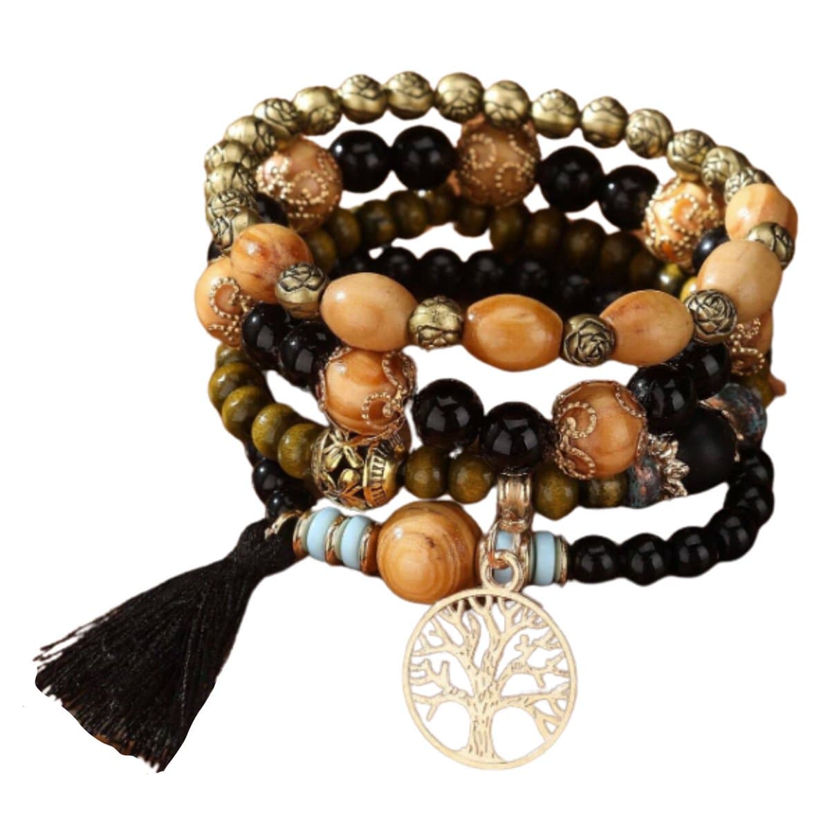 Innerlight® Soul of Ibiza - Ibiza Armband - Kralenarmband - Zwart - Armband met Levensboom Hanger - Bohemian Armband - Dames Armband