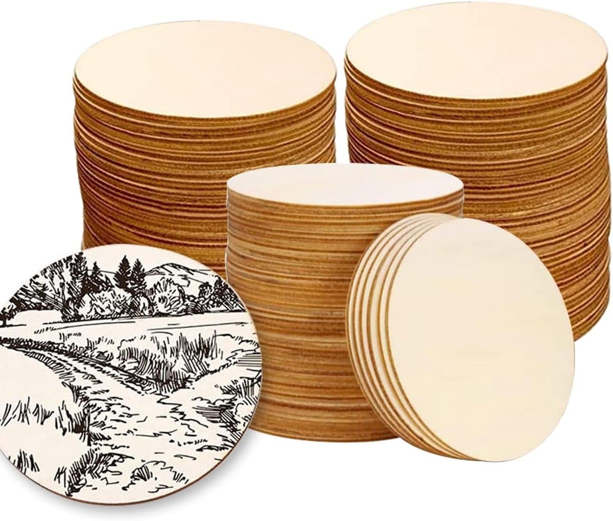 Natuurlijke Houten Schijven - 50 Stuks Ronde Blank Houten Chips voor Pyrografie, Coasters en Decoratie
