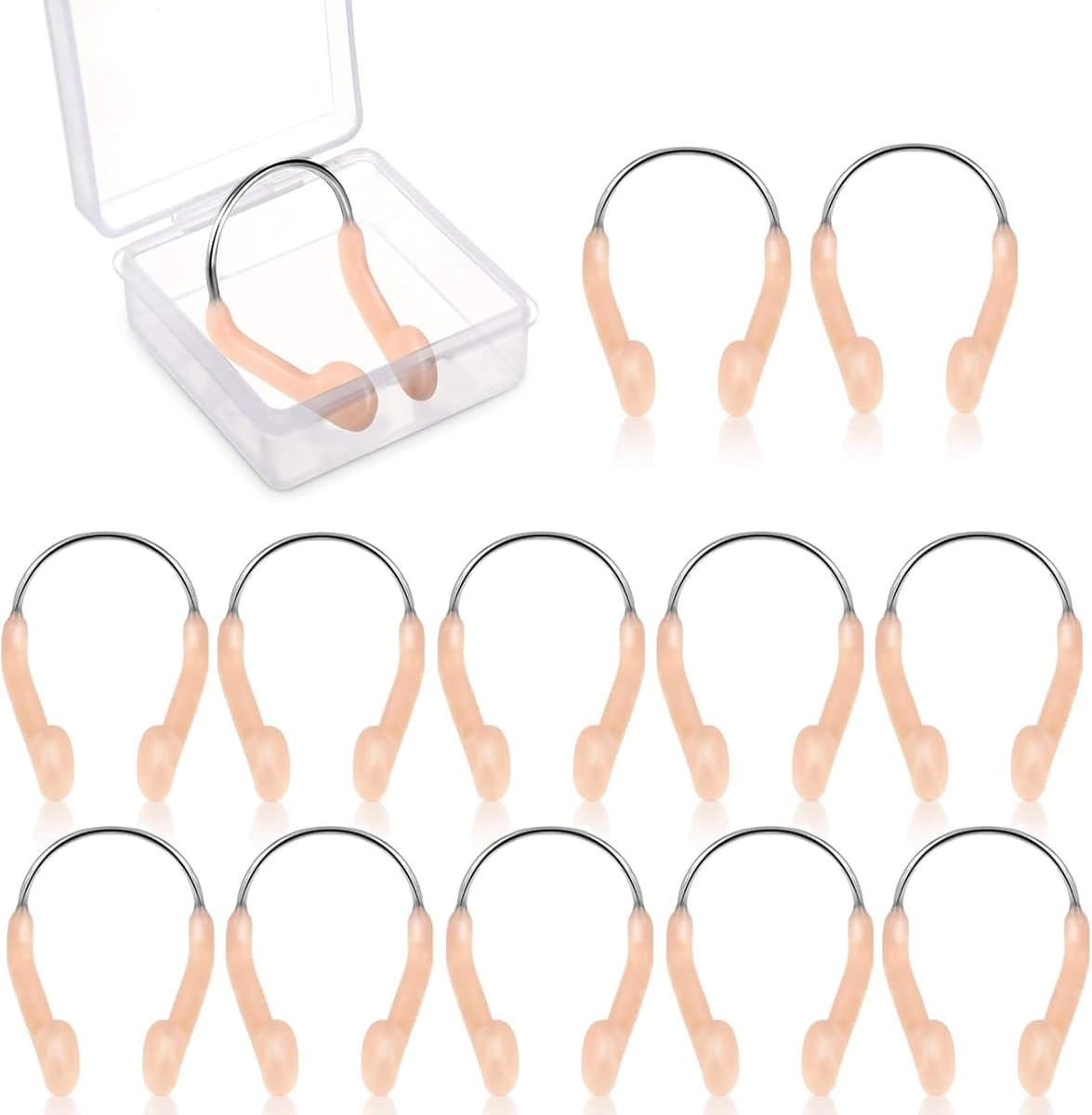 Nose Clip voor Zwemmen - 12 Stuks Unisex Waterdichte Siliconen Neusknijpers met Zachte Padding voor Volwassenen en Kinderen, Beige met Opbergdoos