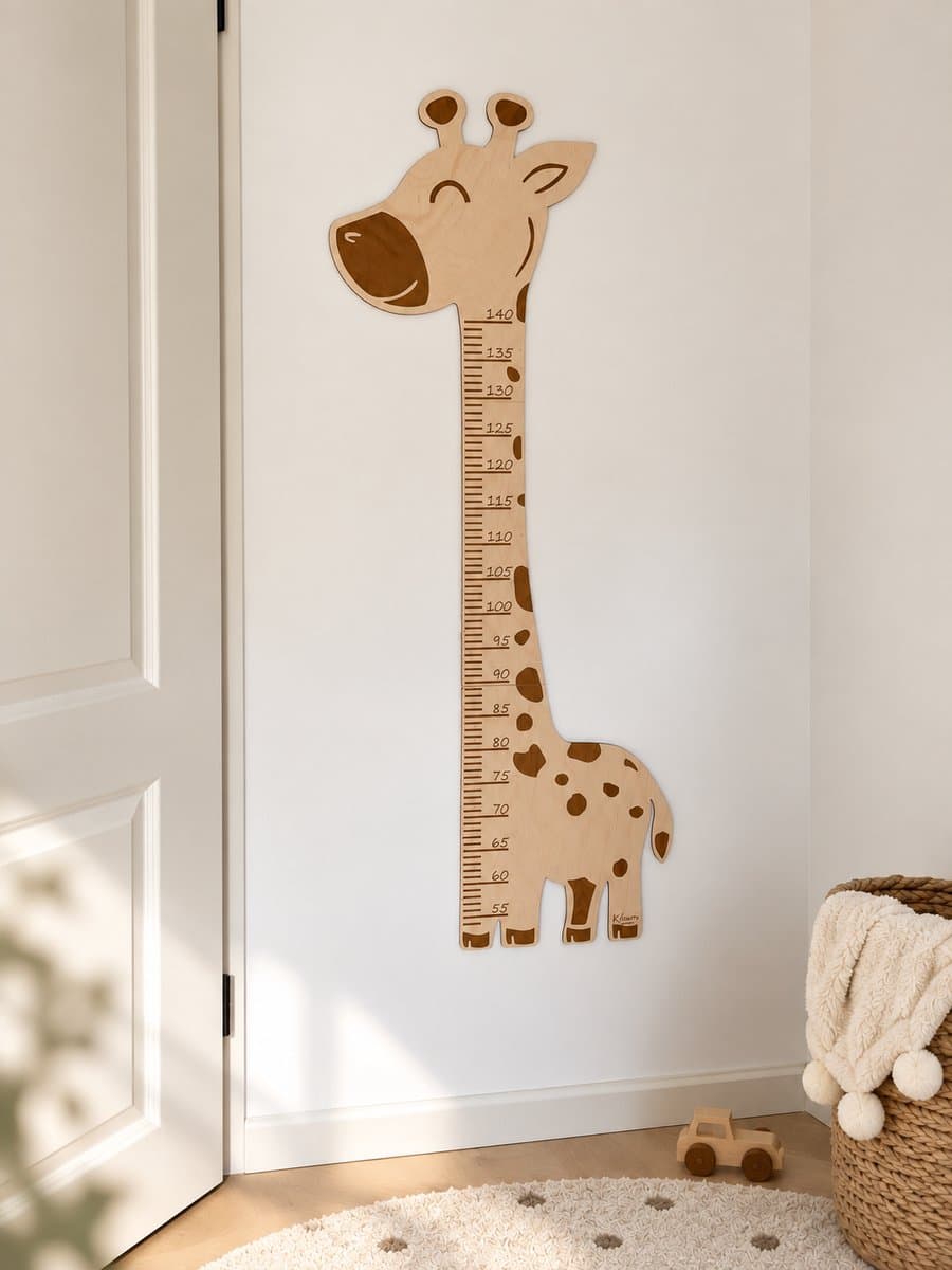Groeimeter giraffe - hout - kindermeetlat - kersvers - Wanddecoratie kinderkamer - Handgemaakt