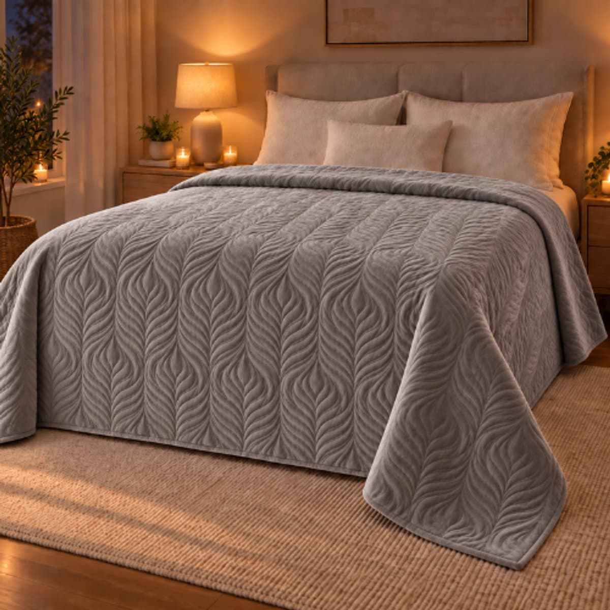 Deluxe Bedsprei 240 x 220 cm Taupe -druppelpatroon