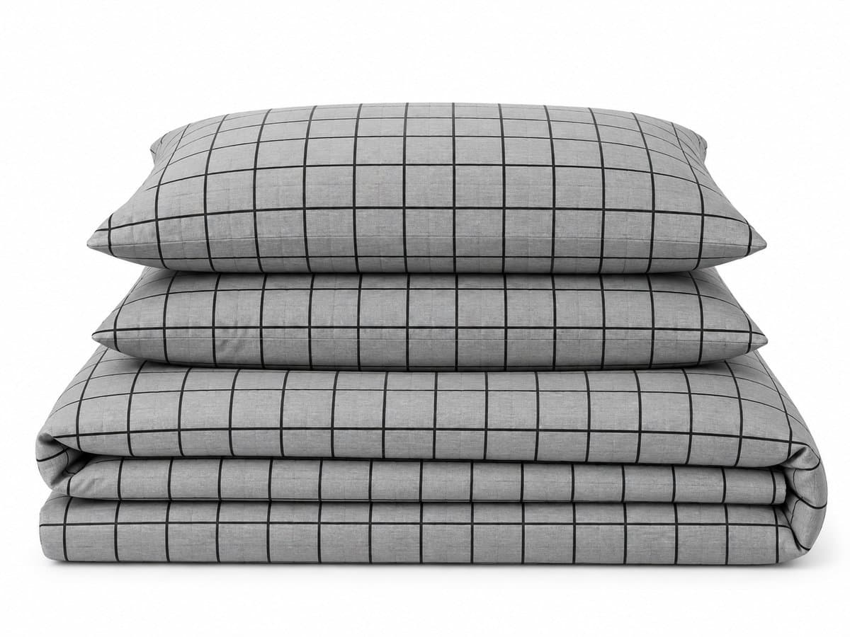 LALIVA Metro Tweepersoons Dekbedovertrekset – 200 x 220 cm – Geruit – Grijs/Zwart – 100% Katoen – 2 Kussenslopen
