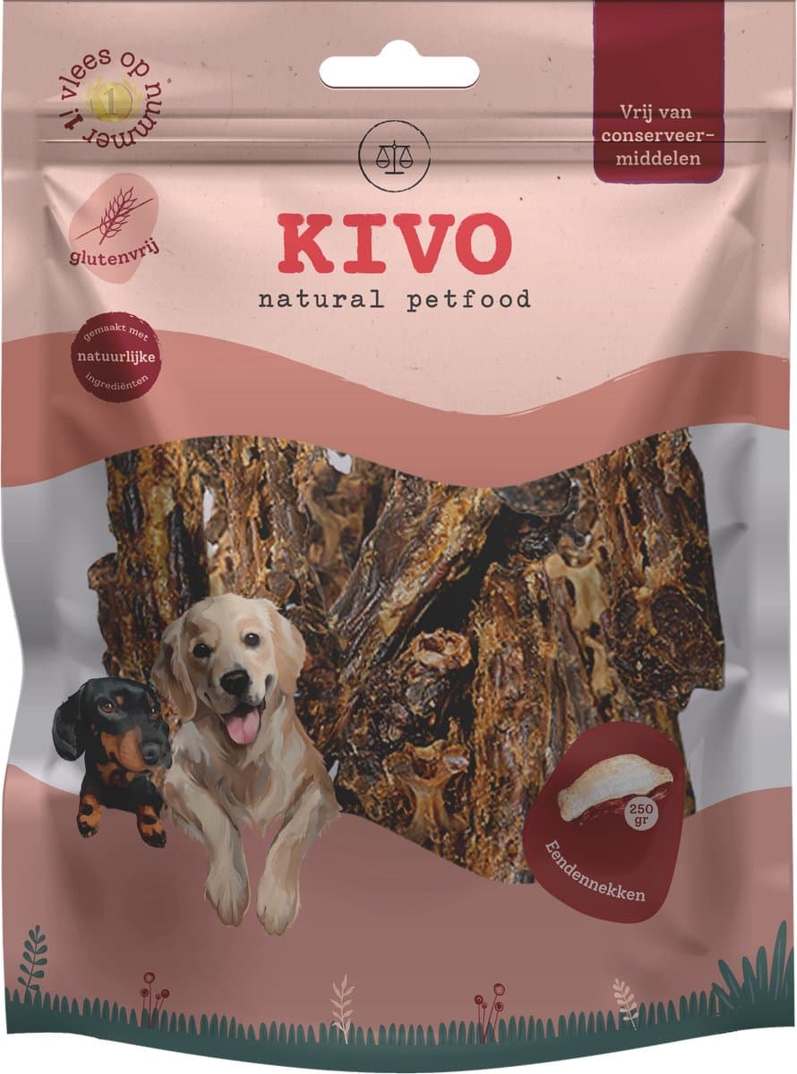 Kivo Petfood Hondensnack Eendennekken 250 gram - Graanvrij en Glutenvrij
