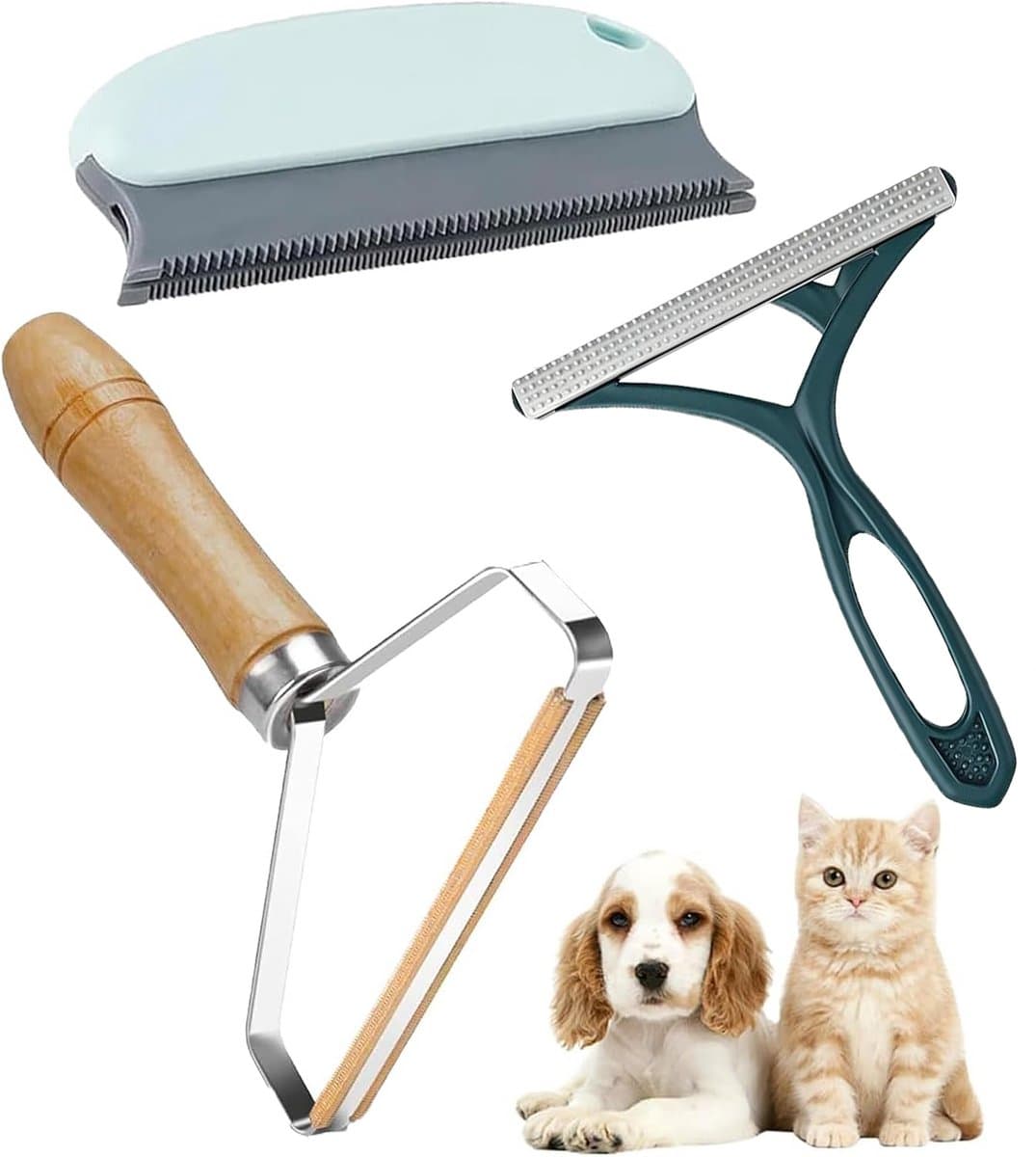 KZQ 3-in-1 Dierenhaar Verwijderaar – Pluizenborstel en Tapijt Krabber voor Katten- en Hondenhaar – Huisdierhaar Verwijderaar voor Tapijt, Bank, Meubels, Kleding en Autostoelen