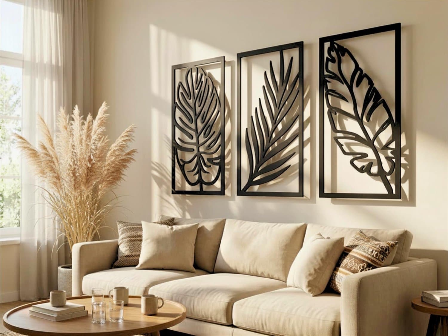 VAILLA Tropische Bladeren Wanddecoratie Hout 3D – Wandpaneel Slaapkamer Hal – 129 x 78 cm