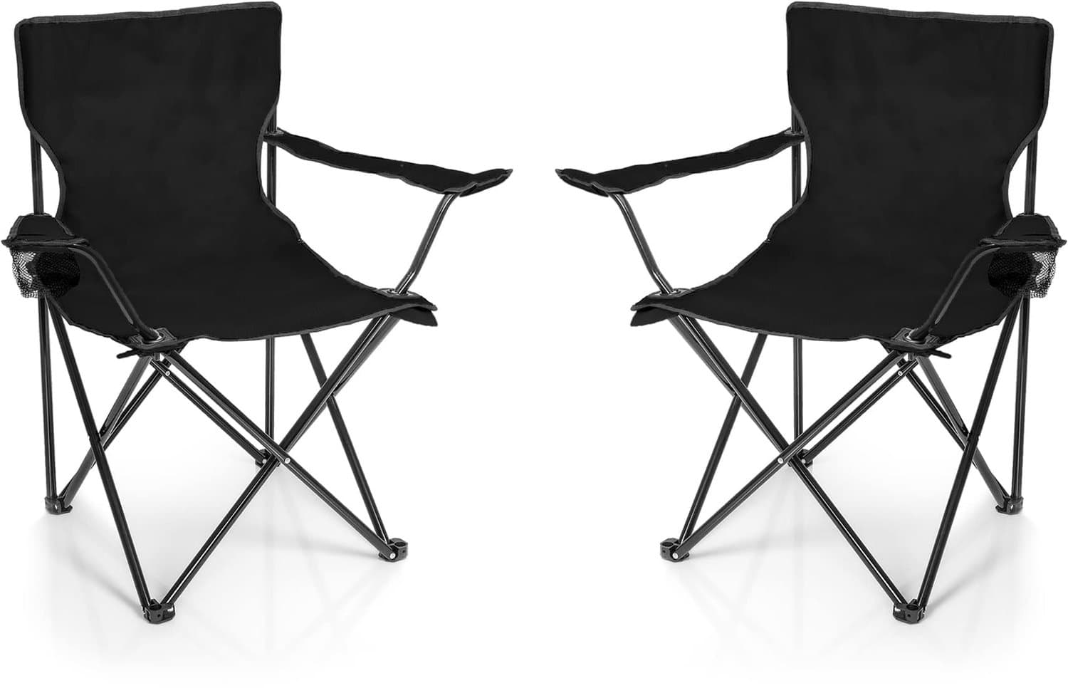 Opvouwbare Campingstoelen - Vouwstoel met Bekerhouder - Zwart - Voor Kamperen, Vissen en Outdoor - Set van 2
