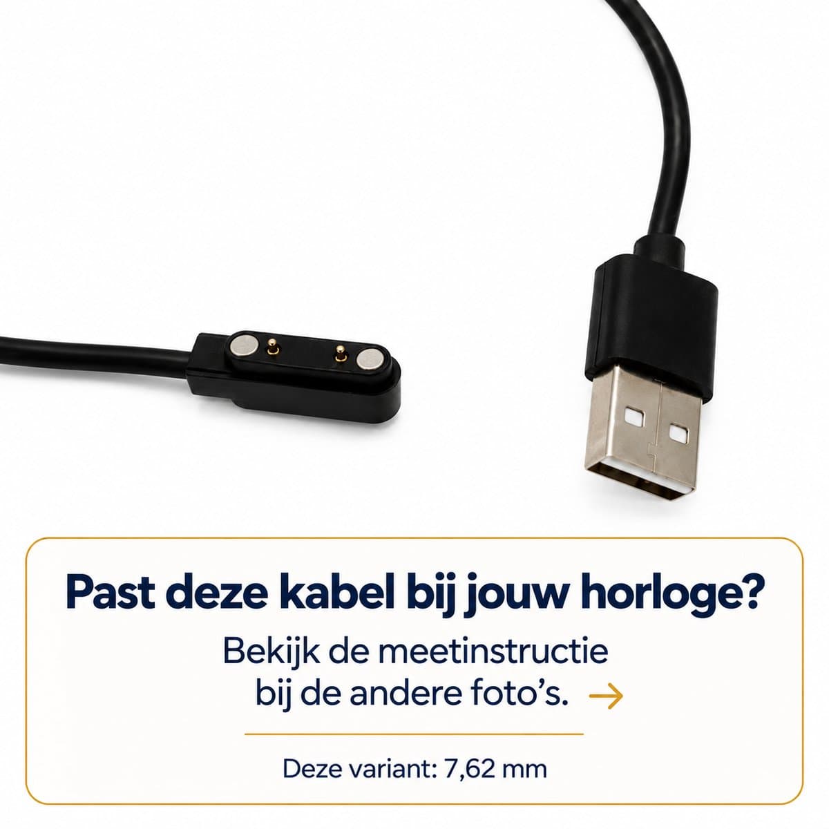 Smartwatch Oplader - Magnetische USB Oplaadkabel Geschikt voor Smartwatch, Kinder Smartwatch & Kinder GPS Horloge - 2-Pin 7,62 mm - 0,6 Meter - Zwart