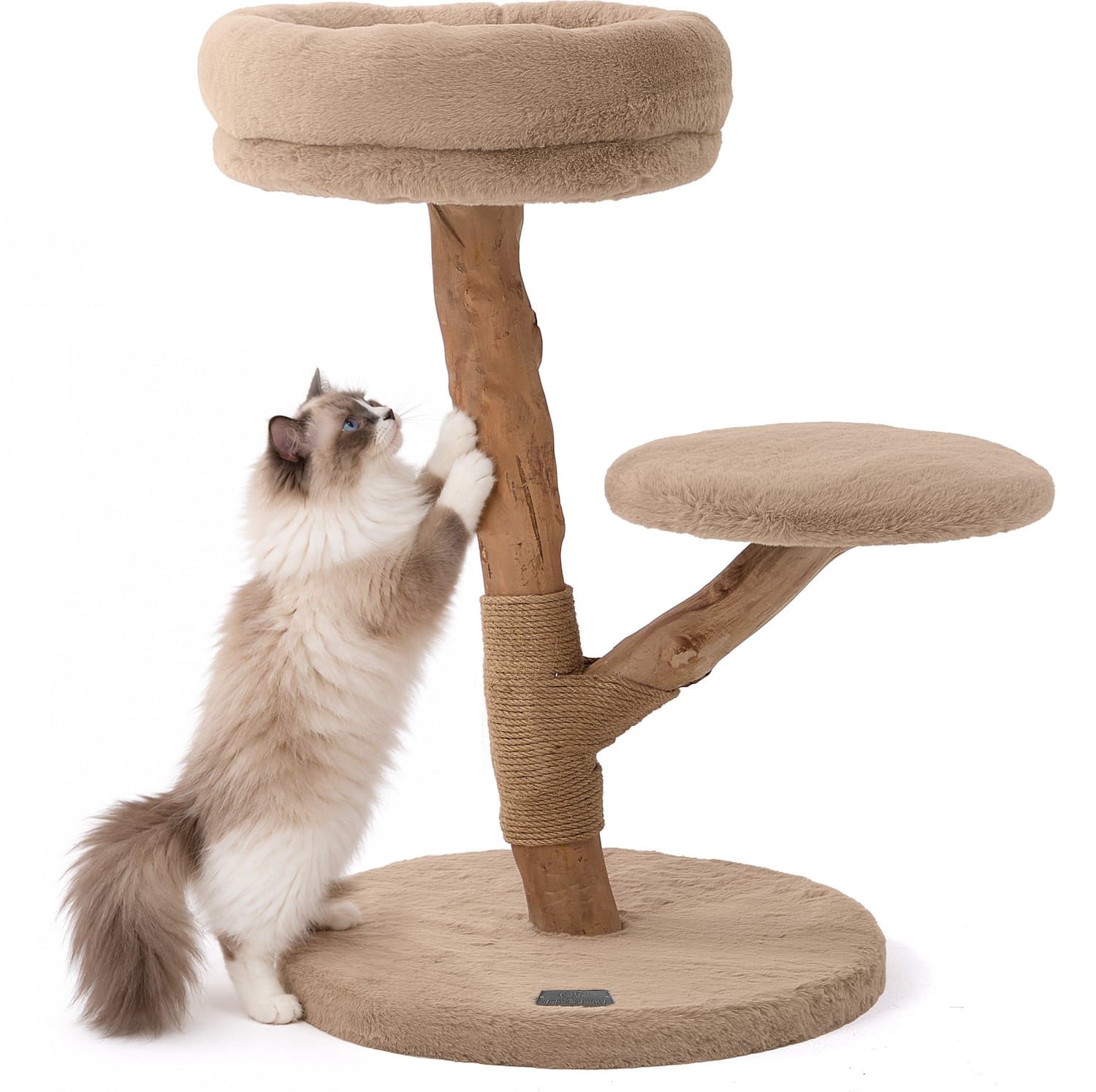 Jake and Jacky Krabpaal voor Katten Hout - Pluche Stof - Jute - Kaki/Creme - 50x50x75cm