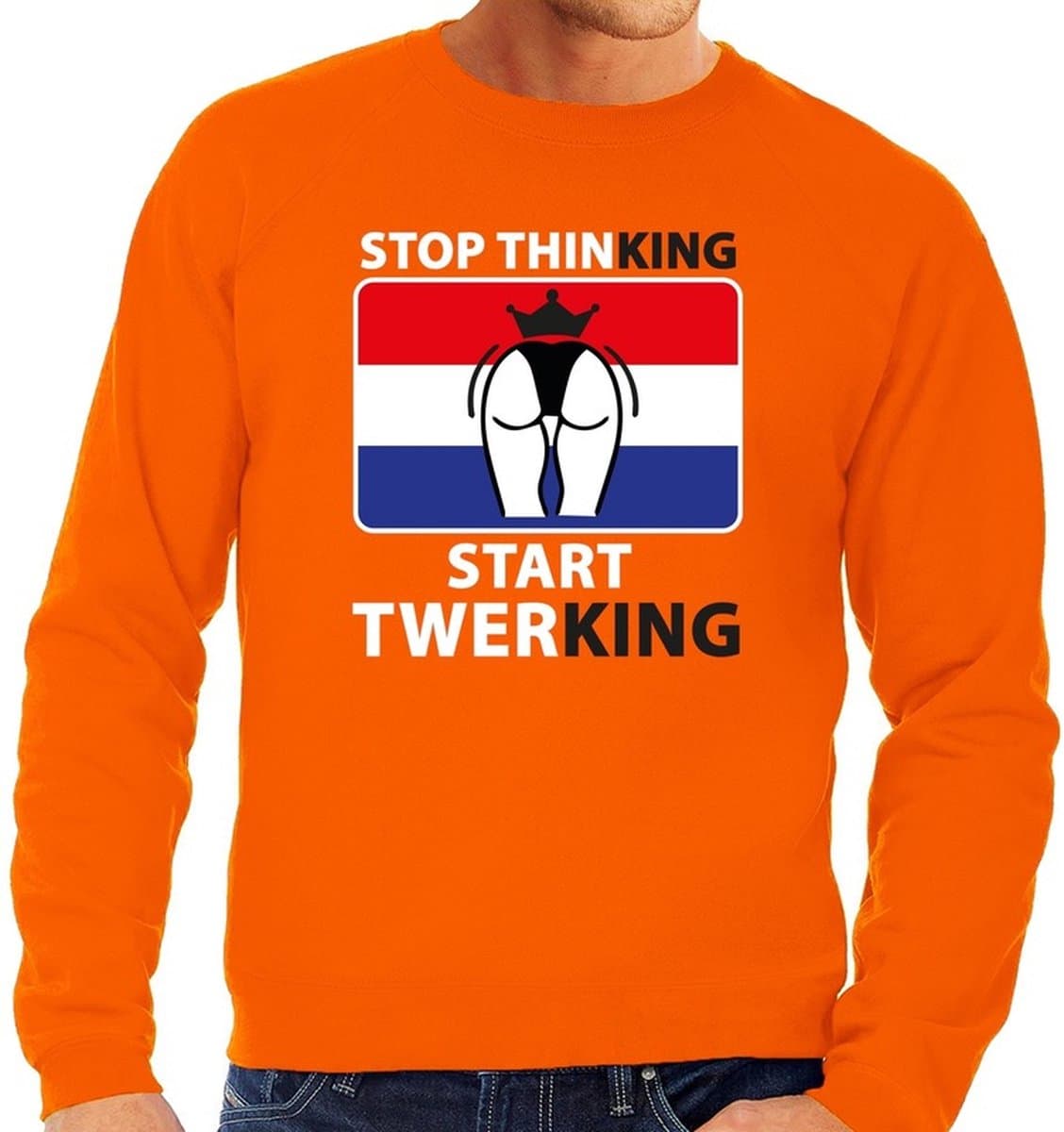 Stop thinking start twerking sweater / trui oranje heren - Koningsdag kleding S
