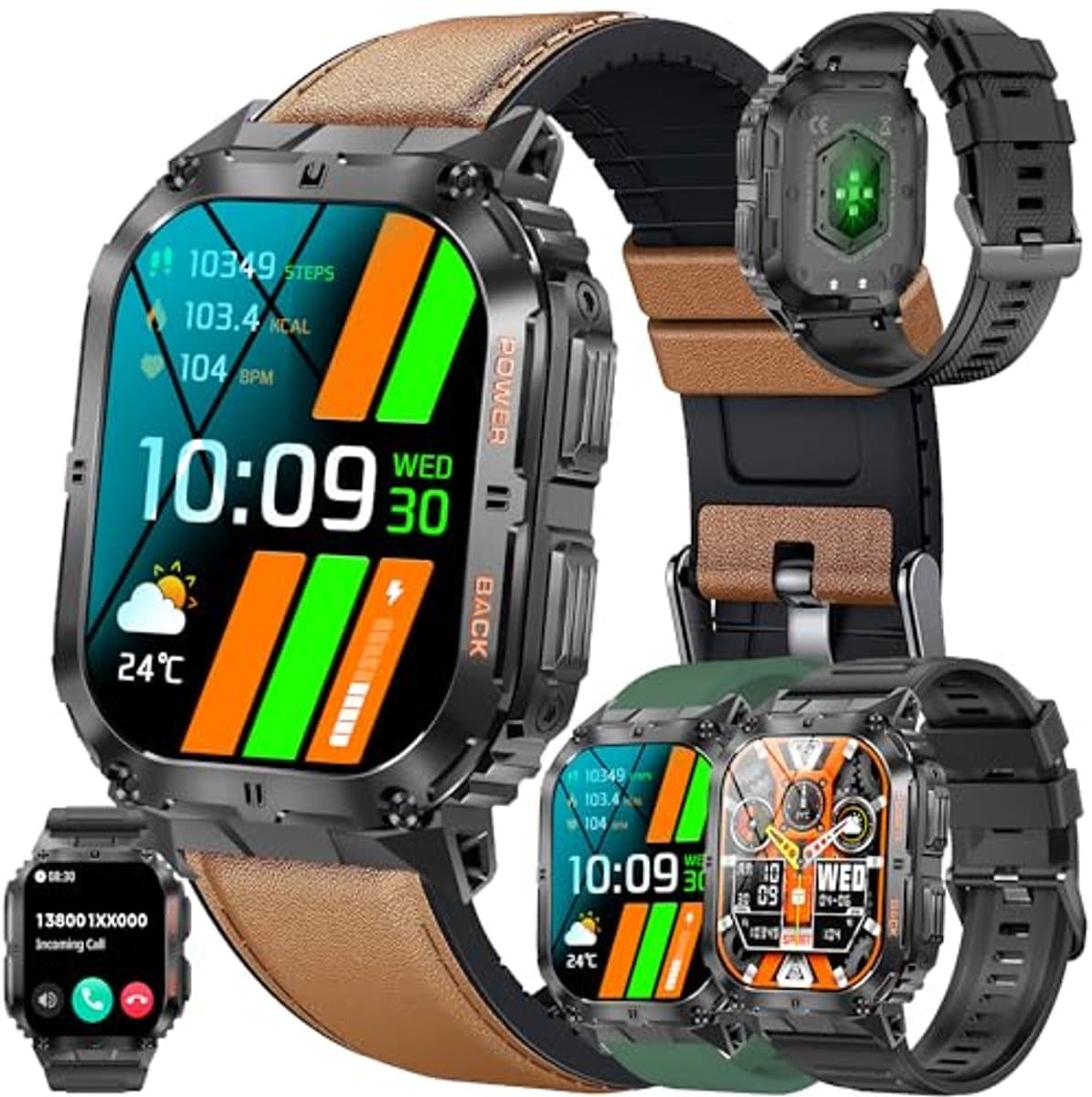 AMOLED Smartwatch met Bluetooth, 1,96" Scherm, Waterdicht, 123 Sportmodi, Hartslagmonitor en Muziekspeler voor Android en iOS