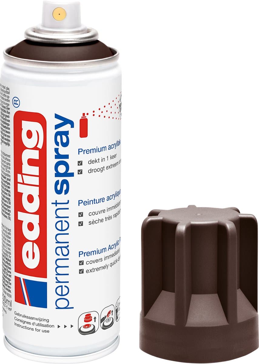 edding 5200 spuitverf in spuitbus - chocoladebruin mat - 1 stuk - 200 ml verf - direct dekkend – 0,7-1 m2 oppervlak - acrylverf voor het lakken en versieren van glas, metaal, hout, keramiek, kunststof, canvas - permanent spray, verfspray