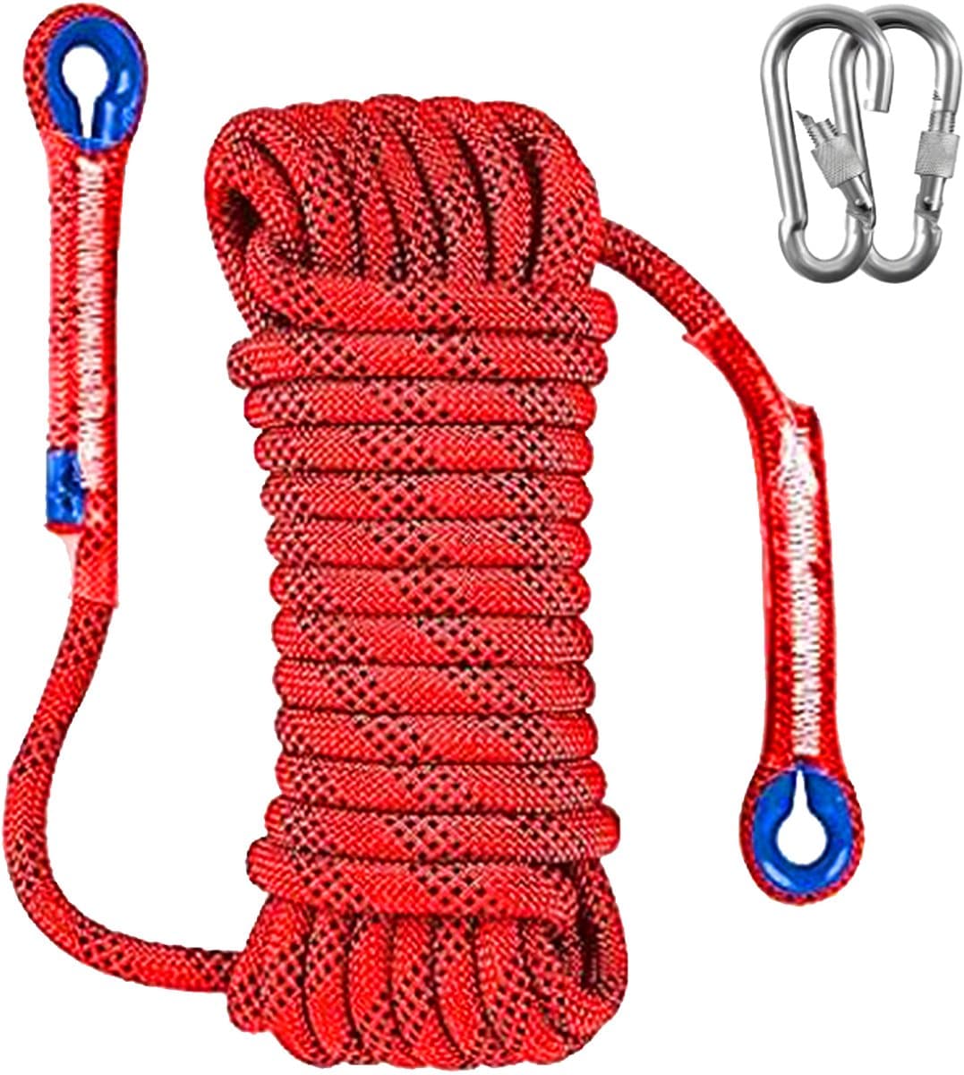 longziming -Polyester Maritiem Touw 10m x 10mm – Rood, 1000kg Breekkracht, Dubbel Gevlochten met 2 Karabijnhaken, Outdoor & Camping