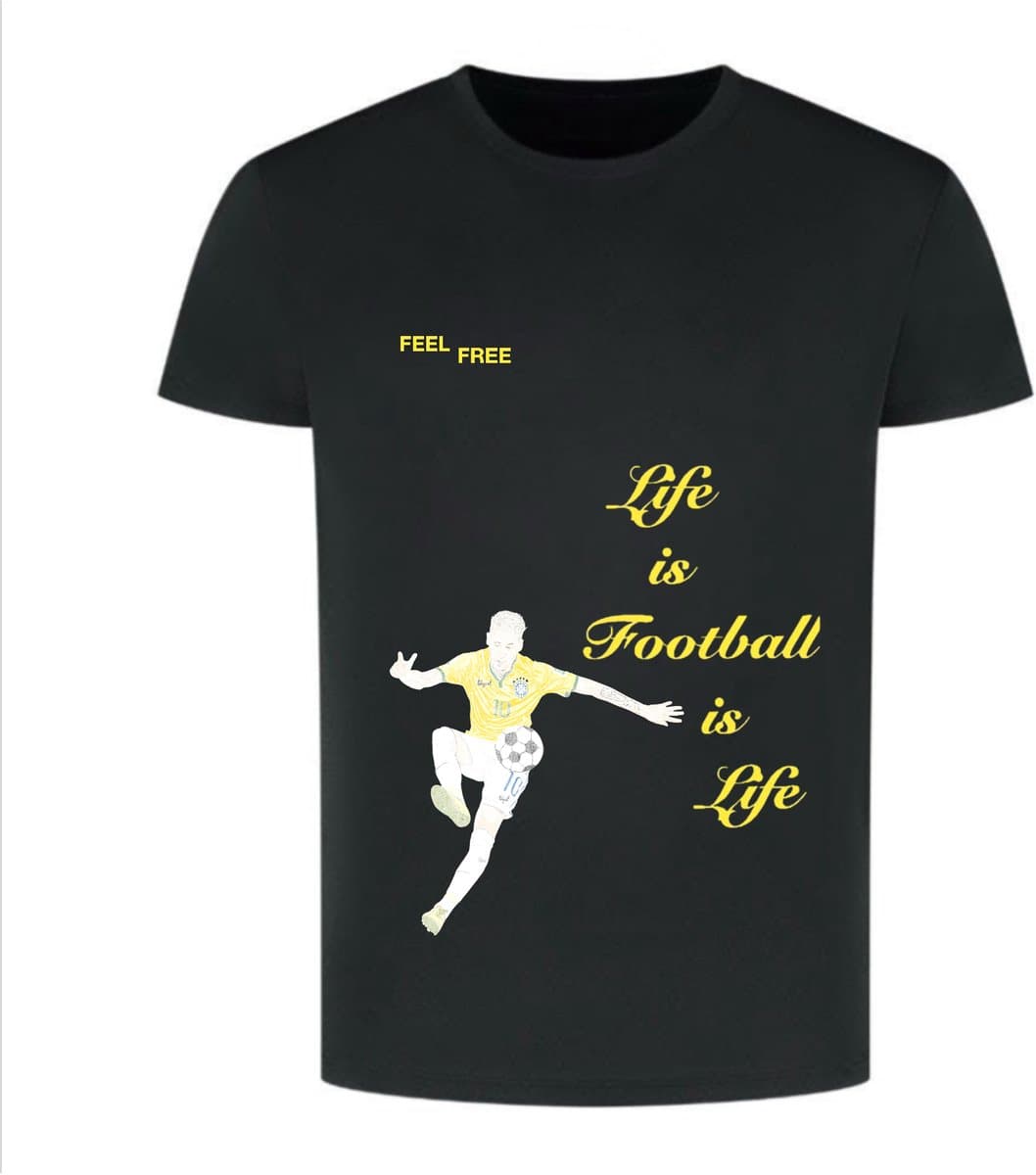 SAV feel free life is football is life zwarte T-shirt schets/tekening neymar kleding maat S