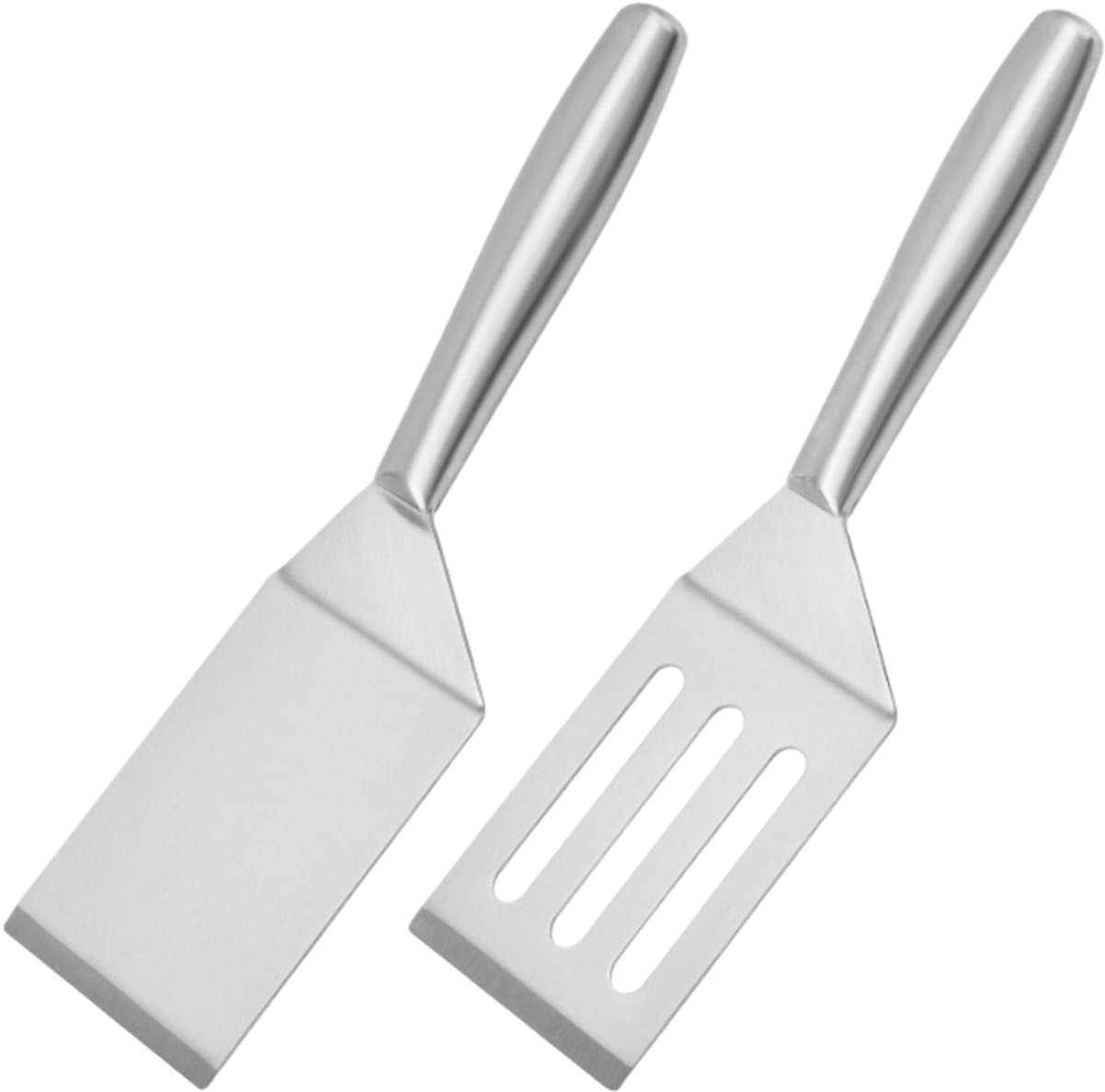 JeiibrZui Metal Spatula - Stainless Steel Spatula - Gemaakt Van Voedingskwaliteit Roestvrij Staal Voor Gietijzeren Pannen En Grill Gebruik - 2 Stuks - Voor Keuken En Als Cadeau Zilver