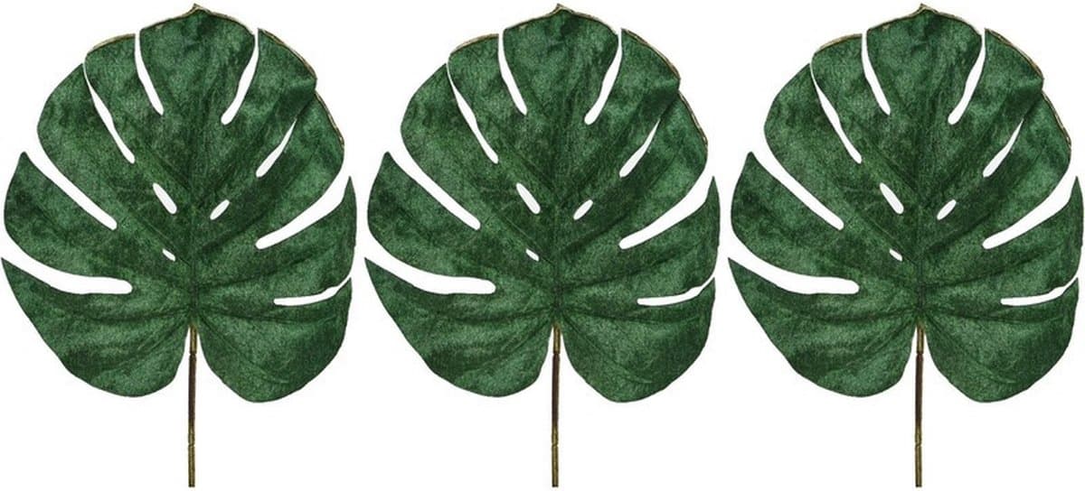 4x stuks groene fluwelen Monstera/gatenplant kunsttak kunstplanten 80 cm - Kunstplanten/kunsttakken bladgroen - Kunstbloemen boeketten
