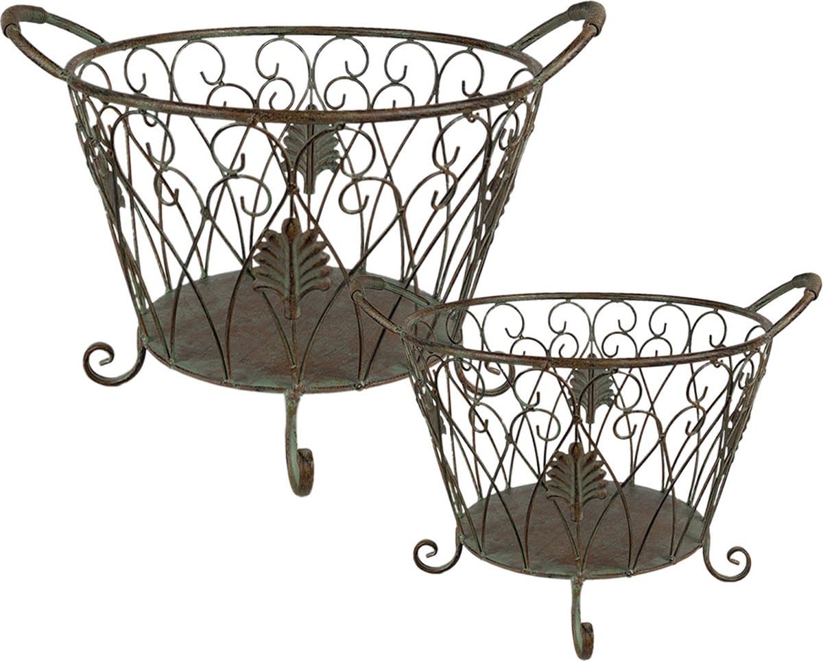 Clayre & Eef Opbergmand Set van 2 Ø 41 cm Groen Bruin IJzer