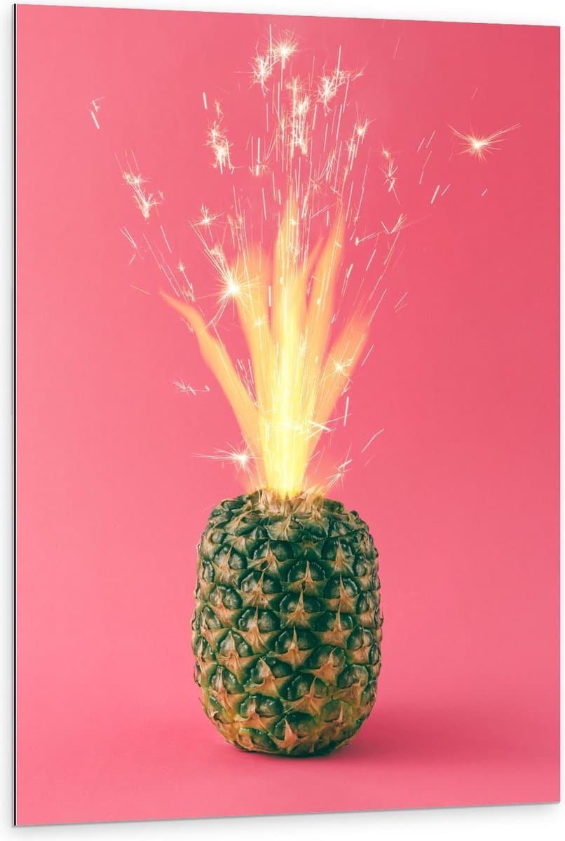 Dibond - Vuurwerk in Ananas - 80x120cm Foto op Aluminium (Wanddecoratie van metaal)