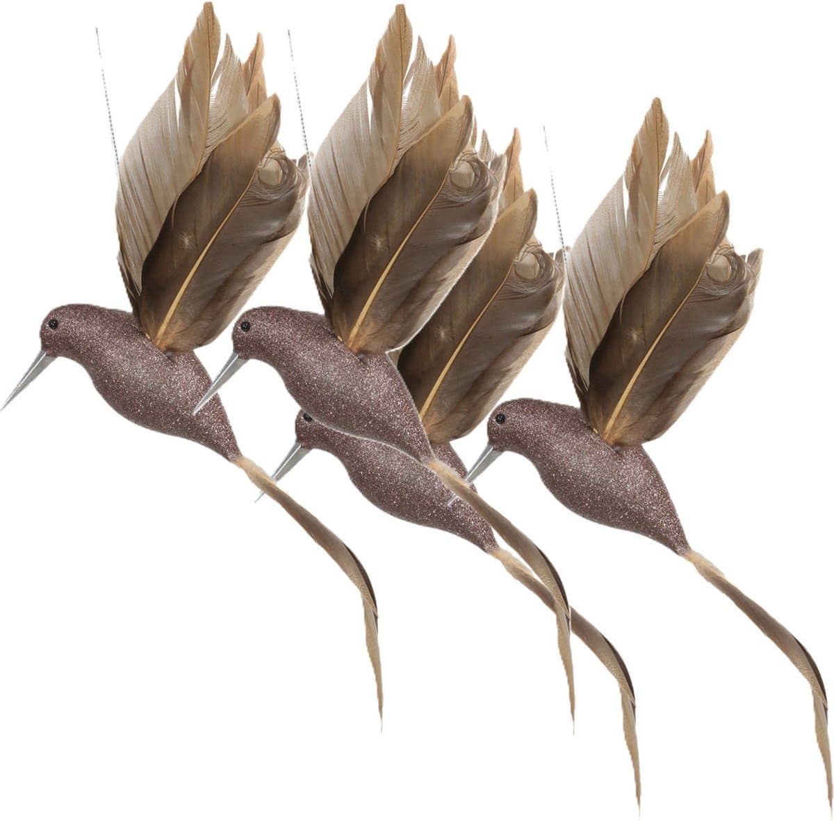 Othmar Decorations Kolibries vogels op clip - 4x st - champagne - 22 x 4,5 cm