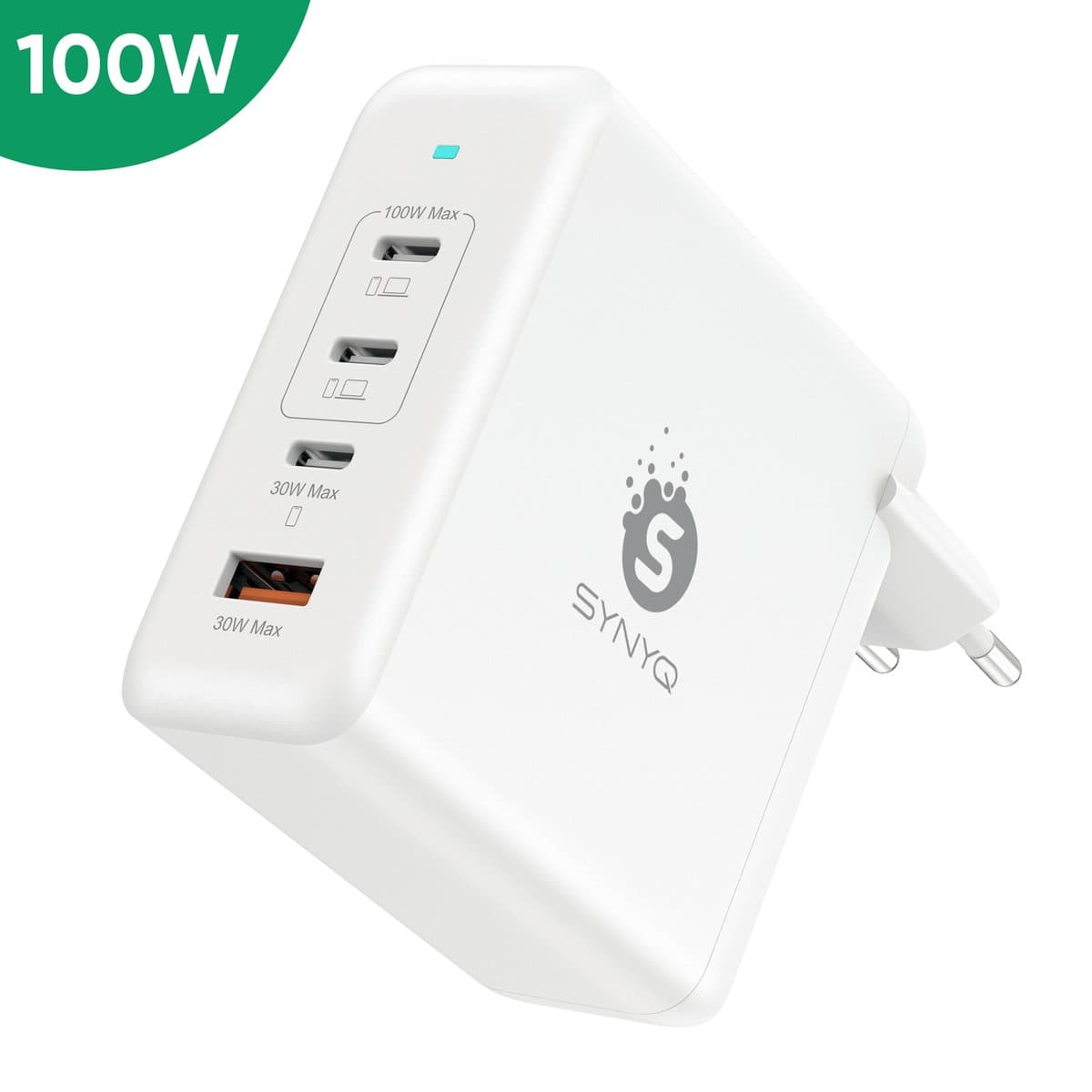 Synyq 100W GaN2 Super Snellader - 4 Poorten - Gecertificeerd - Usb c adapter - Universele adapter - Snellader usb c - Usb c lader - Usb c oplader