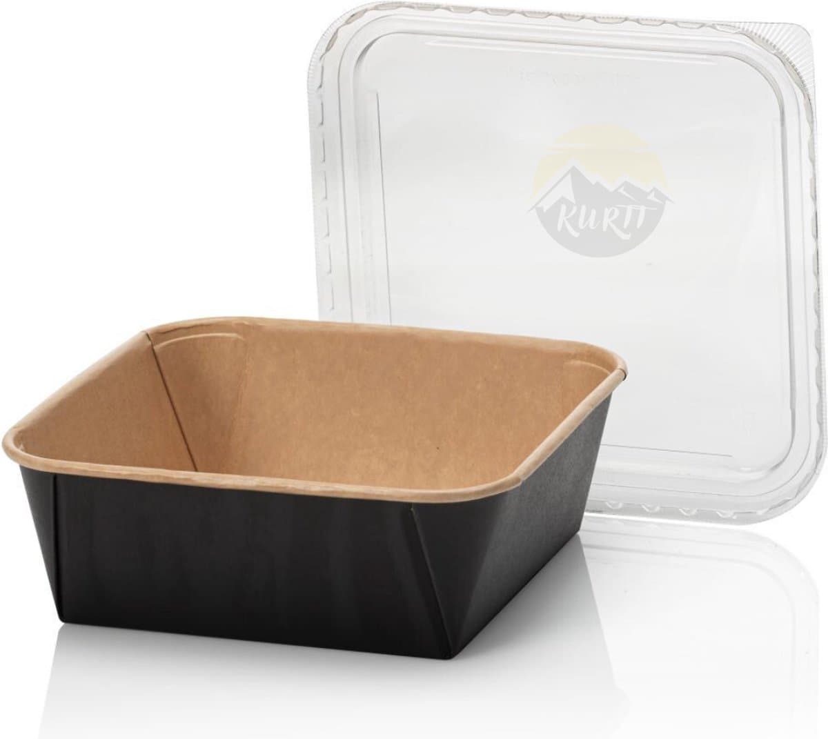 KURTT Primeline vierkant 1320ml vershoudbakjes karton, magnetronbakjes met deksel, meal prep bakjes, snackdoosje, diepvriesbakjes, pokebowl, kartonnen saladebakjes multifunctioneel gebruik, 50 stuks