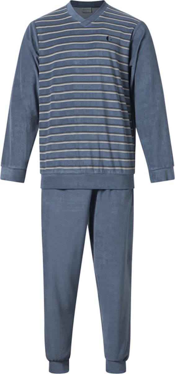 Gentlemen - warme heren badstof pyjama 114264 - V-hals - lichtblauw - maat XL