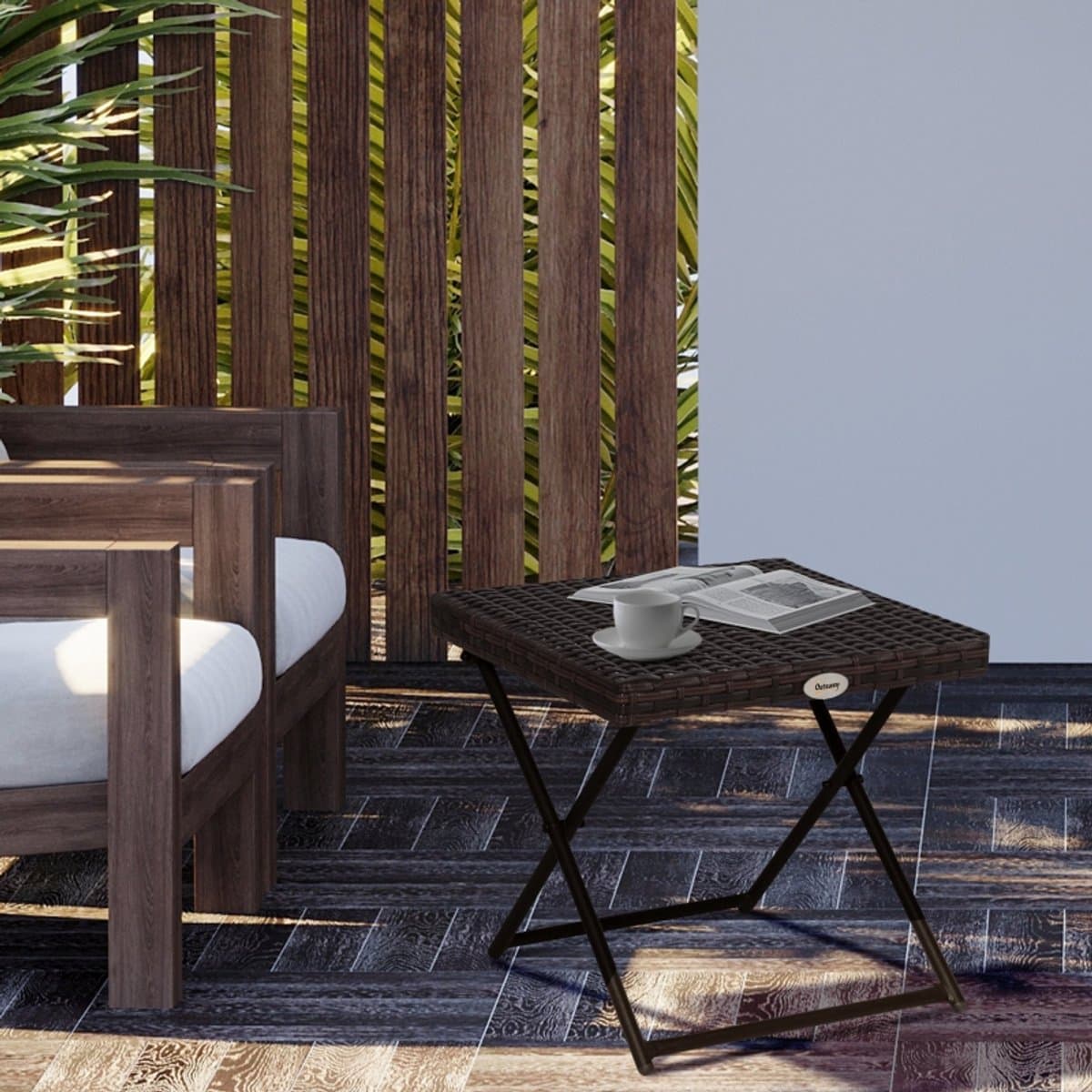 MIVRAY Bijzettafel - Opvouwbaar Tuintafel In Rattanlook - Voor Balkon En Terras - Bruin - 40x40x40 Cm