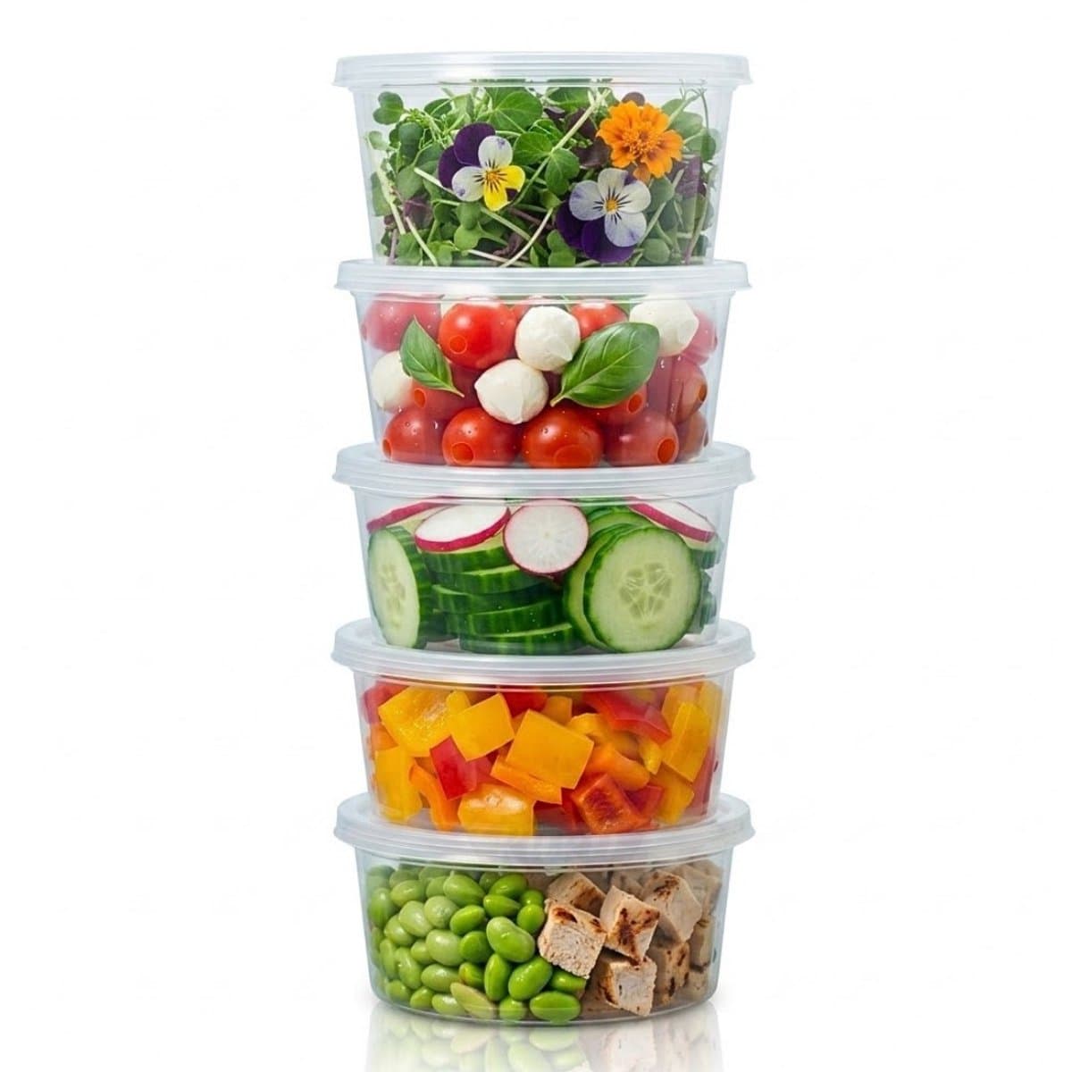 50x Plastic Vershoudbakjes met deksel (stevig) - Meal Prep Bakjes rond - Diepvriesbakjes / 250ml, 115x39mm - magnetronbestendig, vaatwasmachinebestendig