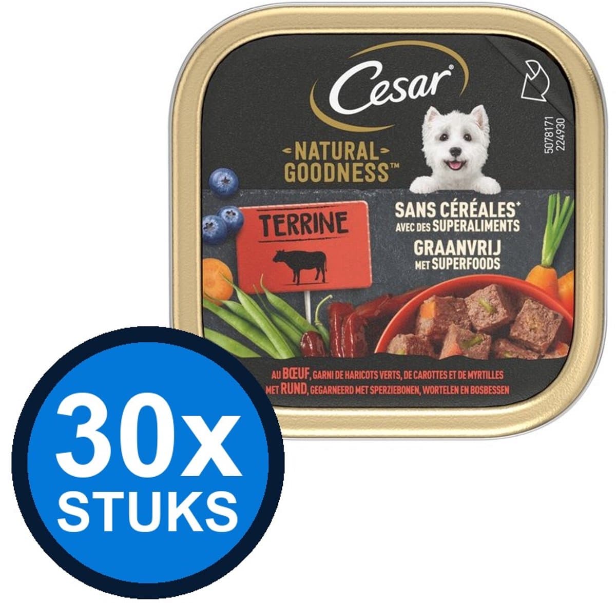 30x Cesar - Natural Goodness Paté Rund Graanvrij - Hondenvoer Natvoer - 100g