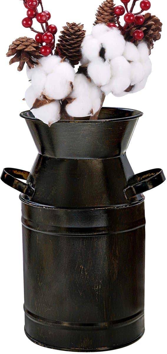 7,5 inch Metalen Shabby Chic Classy Ontworpen Vaas Land Rustieke Boerderij Primitieve Vaas Gegalvaniseerde Melk Kan Kruik Emmer Vaas met handvatten voor Bruiloft Party Home Office Cafe Decor