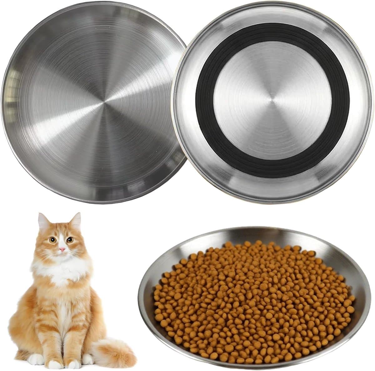 3-delige kattenbak van roestvrij staal, met geïntegreerde antislip onderkant van siliconen, bijtbestendig en duurzaam, geschikt voor honden en andere huisdieren