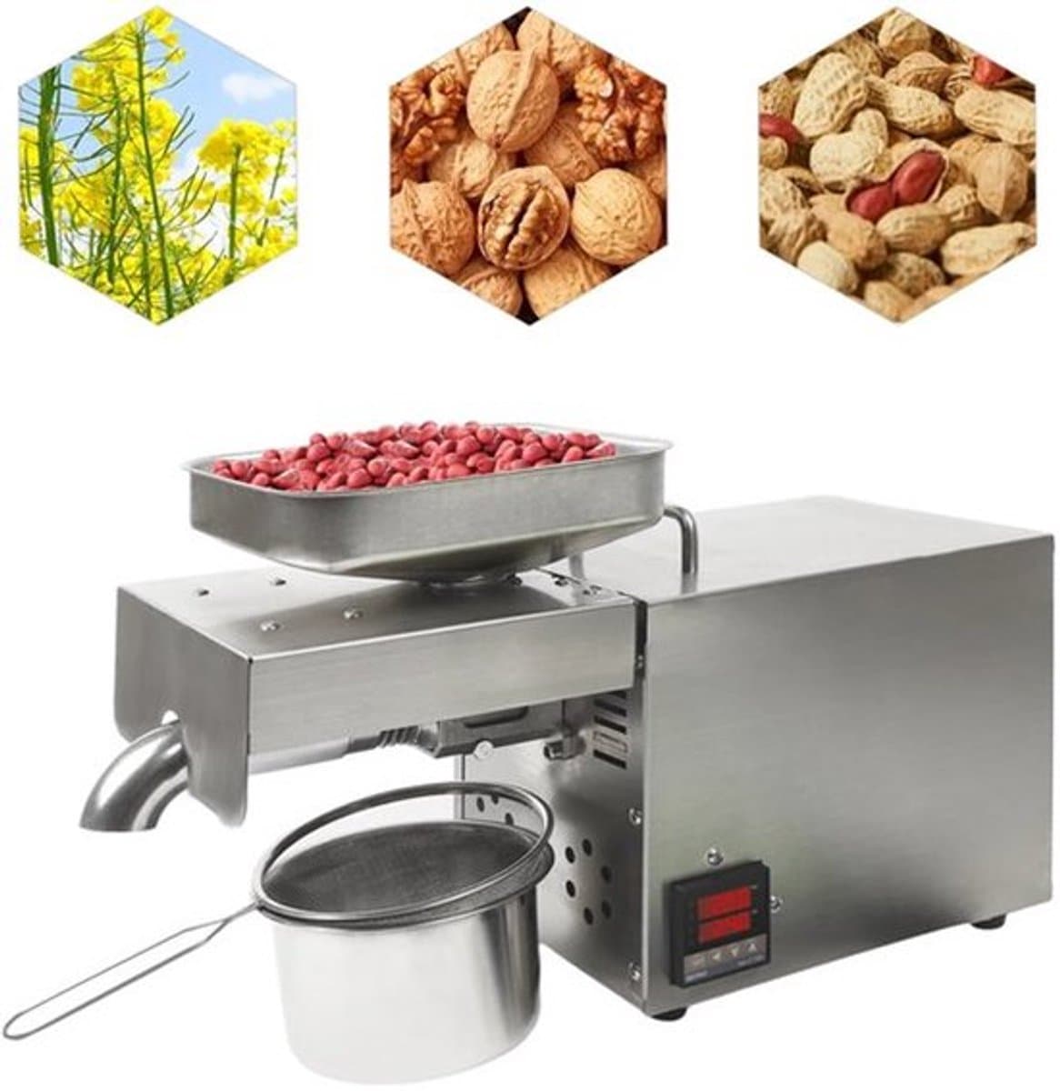 Oliepers – Olie Extractor – Notenpers – Zaden Pers – Temperatuurregelaar – Roestvrij Staal – Hoge Olieopbrengst