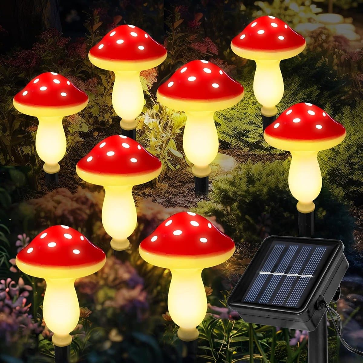 8-delige set - Solar tuinlamp - Solar grondlamp - Schattige paddenstoelvorm - Warm wit licht - Weerbestendig - Eenvoudige installatie - Automatische schakelaar - Solar grondlamp voor tuindecoratie - Rood