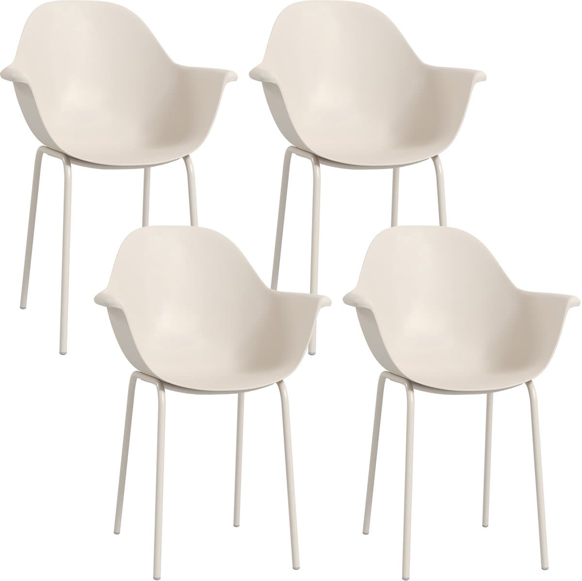 4 tuinstoelen - stapelbare stoelen - rugsteun - handlenen - melkviet