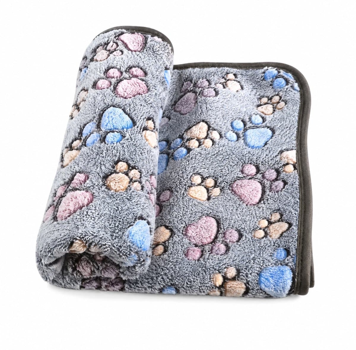Pretty Paws Dierenmat – Zachte Honden Deken – Huisdierenmat voor Hond & Kat – Warme Ligmat – Comfortabele Slaapmat – Pootjesprint – Grijs – L