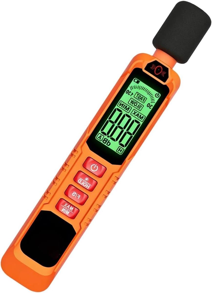 Geluidsniveaumeter - Decibelmeter Geluidsmeter - Geluidsmeting Monitoren - Nauwkeurige Realtime Metingen - 15.6 cm - Oranje