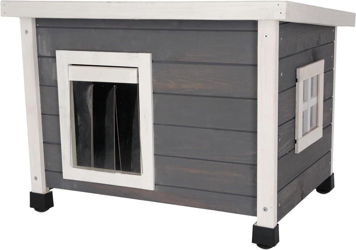 Kattenhuis Buiten - Buitenverblijf Kat - Bescherming Weer - Verstelbare Poten - 45 x 57 x 43 cm - Wit Grijs
